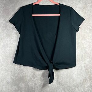 Helen Wade Top Womens Size Large Black Tie Front Short Sleeve‎ Cropped Casual